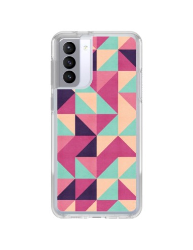 Cover Samsung Galaxy S21 FE Azteque Triangolo Rosa Verde - Eleaxart