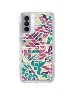 Coque Samsung Galaxy S21 FE Azteque Triangles Vert Violet - Eleaxart