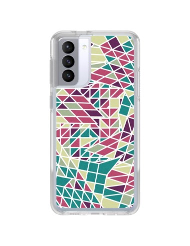 Coque Samsung Galaxy S21 FE Azteque Triangles Vert Violet - Eleaxart