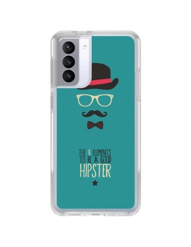 Coque Samsung Galaxy S21 FE Chapeau, Lunettes, Moustache, Noeud Papillon To Be a Good Hipster - Eleaxart