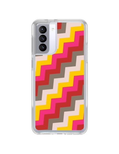Coque Samsung Galaxy S21 FE Lignes Triangle Azteque Rose Rouge - Eleaxart