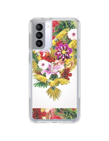 Coque Samsung Galaxy S21 FE Parrot Floral Perroquet Fleurs - Eleaxart