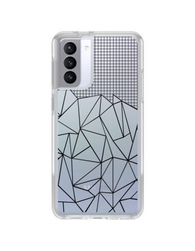 Coque Samsung Galaxy S21 FE Lignes Grille Grid Abstract Noir Transparente - Project M