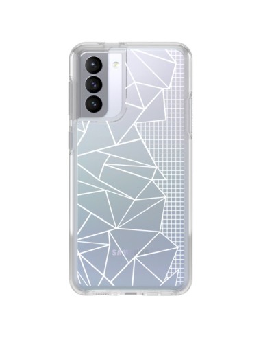 Samsung Galaxy S21 FE Case Lines Side Grid Abstract White Clear - Project M