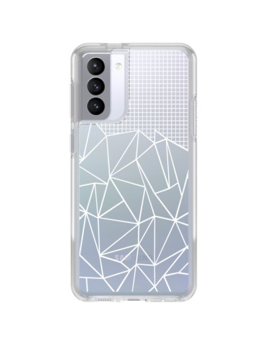 Cover Samsung Galaxy S21 FE Linee Griglia Grid Astratto Bianco Trasparente - Project M