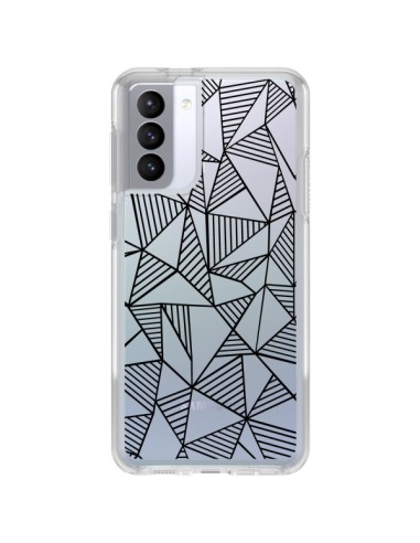 Coque Samsung Galaxy S21 FE Lignes Grilles Triangles Grid Abstract Noir Transparente - Project M