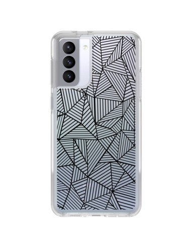 Coque Samsung Galaxy S21 FE Lignes Grilles Triangles Full Grid Abstract Noir Transparente - Project M