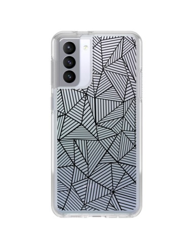 Cover Samsung Galaxy S21 FE Linee Griglia Triangles Full Grid Astratto Nero Trasparente - Project M