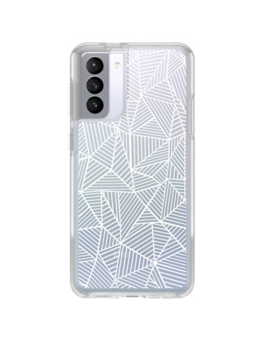 Coque Samsung Galaxy S21 FE Lignes Grilles Triangles Full Grid Abstract Blanc Transparente - Project M