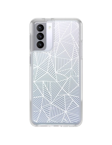 Cover Samsung Galaxy S21 FE Linee Griglia Triangles Full Grid Astratto Bianco Trasparente - Project M