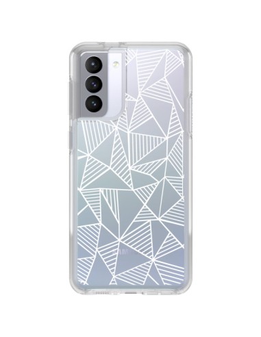 Coque Samsung Galaxy S21 FE Lignes Grilles Triangles Grid Abstract Blanc Transparente - Project M