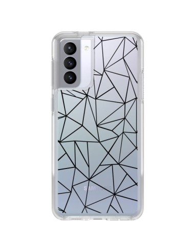 Coque Samsung Galaxy S21 FE Lignes Triangles Grid Abstract Noir Transparente - Project M