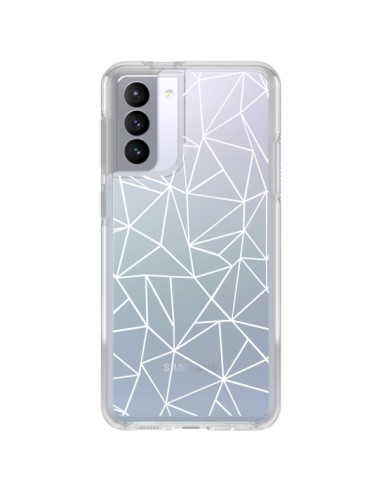 Cover Samsung Galaxy S21 FE Linee Triangoli Grid Astratto Bianco Trasparente - Project M