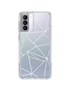 Coque Samsung Galaxy S21 FE Lignes Points Abstract Blanc Transparente - Project M