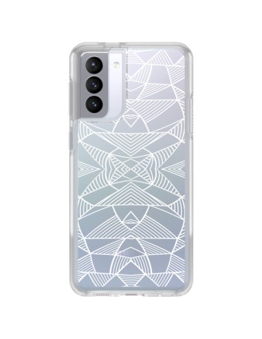 Coque Samsung Galaxy S21 FE Lignes Miroir Grilles Triangles Grid Abstract Blanc Transparente - Project M