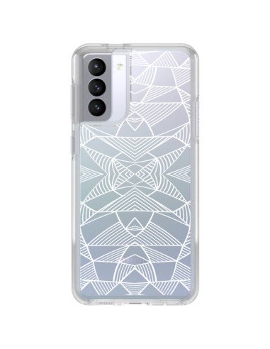 Cover Samsung Galaxy S21 FE Linee Specchi Griglia Triangoli Grid Astratto Bianco Trasparente - Project M