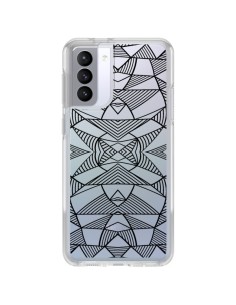 Coque Samsung Galaxy S21 FE Lignes Miroir Grilles Triangles Grid Abstract Noir Transparente - Project M