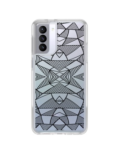 Coque Samsung Galaxy S21 FE Lignes Miroir Grilles Triangles Grid Abstract Noir Transparente - Project M