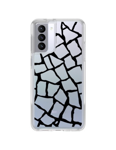 Coque Samsung Galaxy S21 FE Girafe Mosaïque Noir Transparente - Project M