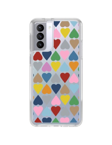 Coque Samsung Galaxy S21 FE Coeurs Heart Couleur Transparente - Project M