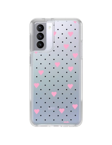 Cover Samsung Galaxy S21 FE Punti Cuori Rosa Trasparente - Project M