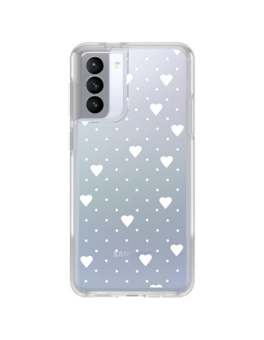 Cover Samsung Galaxy S21 FE Punti Cuori Bianco Trasparente - Project M