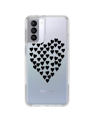 Coque Samsung Galaxy S21 FE Coeurs Heart Love Noir Transparente - Project M