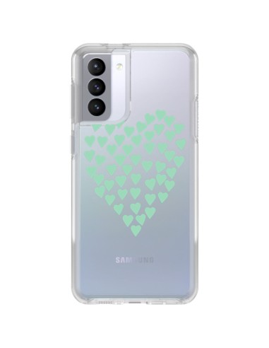 Coque Samsung Galaxy S21 FE Coeurs Heart Love Mint Bleu Vert Transparente - Project M