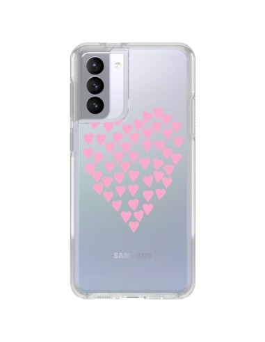 Coque Samsung Galaxy S21 FE Coeurs Heart Love Rose Pink Transparente - Project M