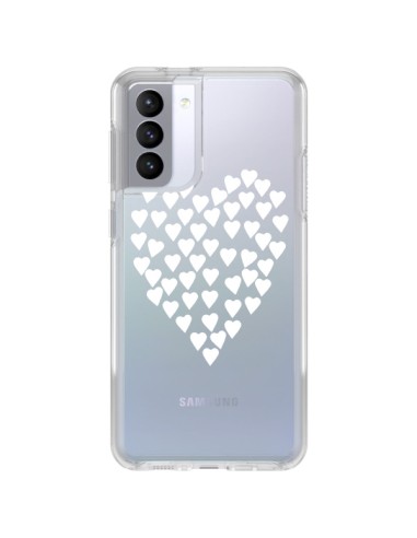 Coque Samsung Galaxy S21 FE Coeurs Heart Love Blanc Transparente - Project M