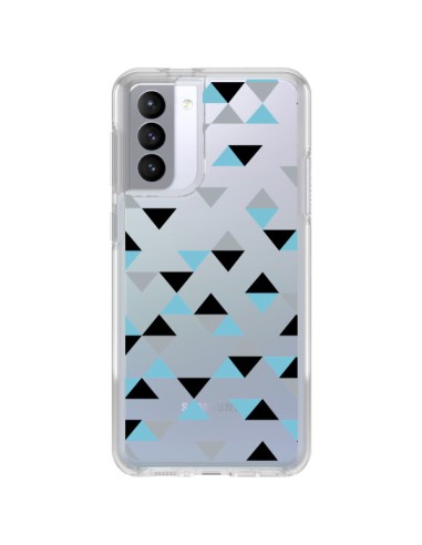 Coque Samsung Galaxy S21 FE Triangles Ice Blue Bleu Noir Transparente - Project M