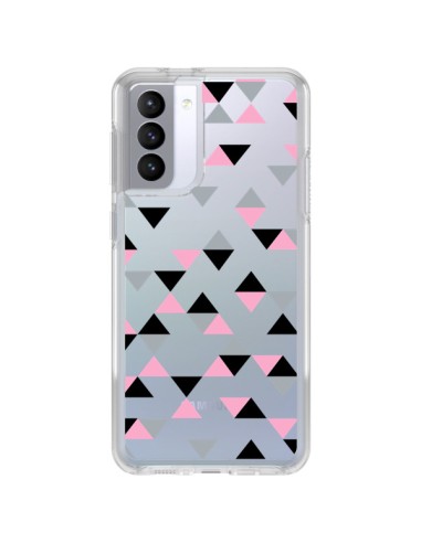 Coque Samsung Galaxy S21 FE Triangles Pink Rose Noir Transparente - Project M