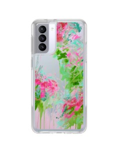 Samsung Galaxy S21 FE Case Flowers Pink Green Clear - Ebi Emporium