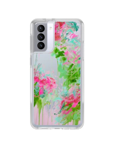 Samsung Galaxy S21 FE Case Flowers Pink Green Clear - Ebi Emporium