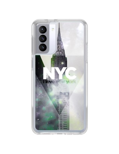Coque Samsung Galaxy S21 FE I Love New York City Gris Violet Vert - Javier Martinez