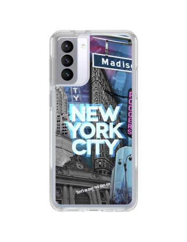Coque Samsung Galaxy S21 FE New York City Buildings Bleu - Javier Martinez