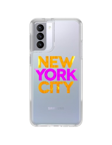 Cover Samsung Galaxy S21 FE New York City NYC Arancione Rosa Trasparente - Javier Martinez