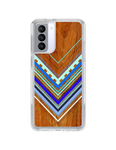 Coque Samsung Galaxy S21 FE Azteque Arbutus Blue Bois Aztec Tribal - Jenny Mhairi