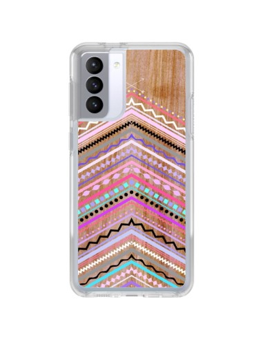 Coque Samsung Galaxy S21 FE Purple Chevron Wild Wood Bois Azteque Aztec Tribal - Jenny Mhairi