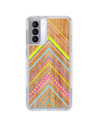 Coque Samsung Galaxy S21 FE Wooden Chevron Pink Bois Azteque Aztec Tribal - Jenny Mhairi