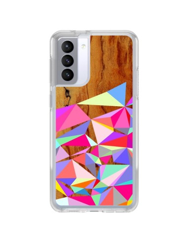 Coque Samsung Galaxy S21 FE Wooden Multi Geo Bois Azteque Aztec Tribal - Jenny Mhairi