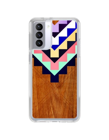 Coque Samsung Galaxy S21 FE Wooden Tribal Bois Azteque Aztec Tribal - Jenny Mhairi