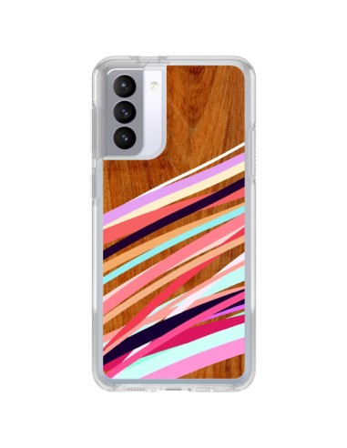 Coque Samsung Galaxy S21 FE Wooden Waves Coral Bois Azteque Aztec Tribal - Jenny Mhairi