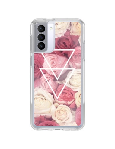 Samsung Galaxy S21 FE Case Pink Triangles Flowers - Jonathan Perez