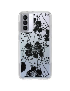Coque Samsung Galaxy S21 FE Fleurs Noirs Flower Transparente - Dricia Do