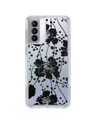 Coque Samsung Galaxy S21 FE Fleurs Noirs Flower Transparente - Dricia Do