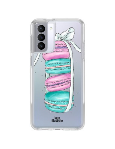 Coque Samsung Galaxy S21 FE Macarons Pink Mint Rose Transparente - kateillustrate
