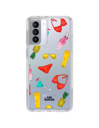 Coque Samsung Galaxy S21 FE Summer Essentials Ete Essentiel Transparente - kateillustrate