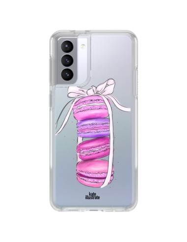 Coque Samsung Galaxy S21 FE Macarons Pink Purple Rose Violet Transparente - kateillustrate