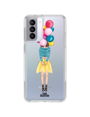 Samsung Galaxy S21 FE Case Girl Ballons Clear - kateillustrate